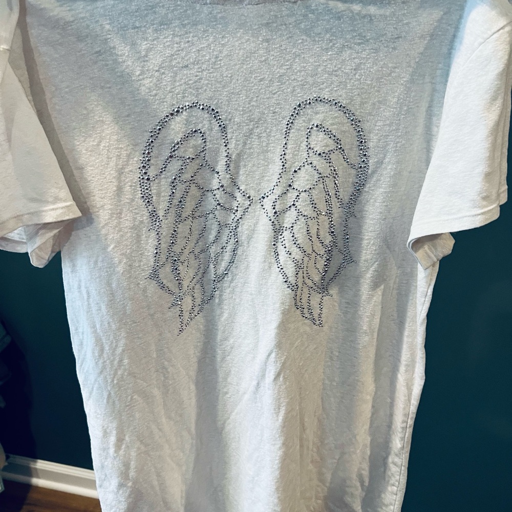 Victoria’s Secret White T-Shirt with Rhinestone Angel Wings on back